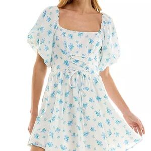 Crystal Doll Blue and White Floral Mini Dress
